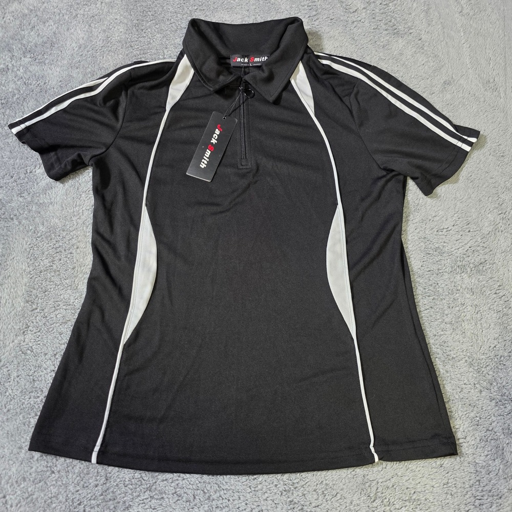Jack Smith Womens L Polo Shirt Black White Quarter Zip Athletic Stripe Golf Top